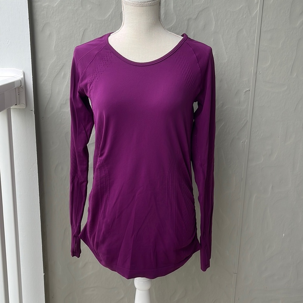 Athleta Seamless Ruched Long Sleeve Running Top Magenta M